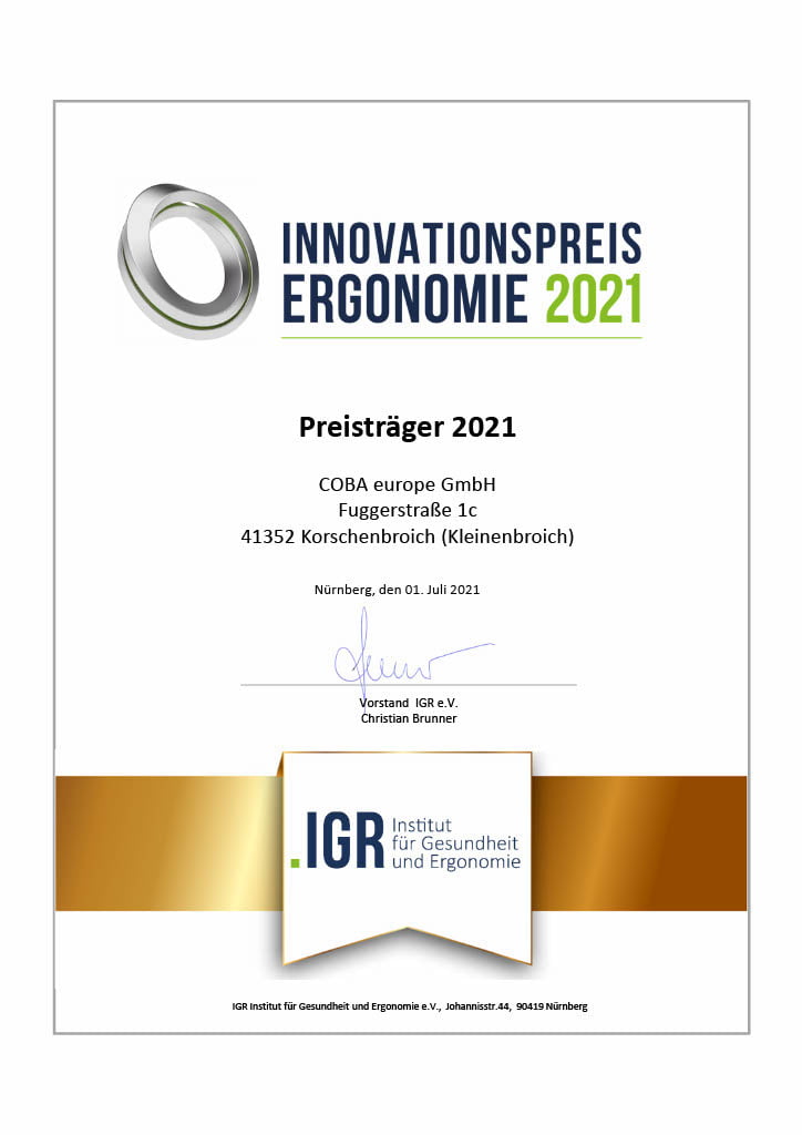 COBA Europe gana el Premio a la Innovación en Ergonomía 2021